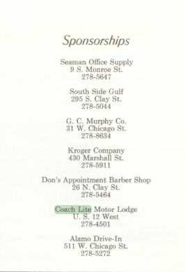 Chester Motel (Econolodge) - 1970 Coldwater High Yearbook Mention